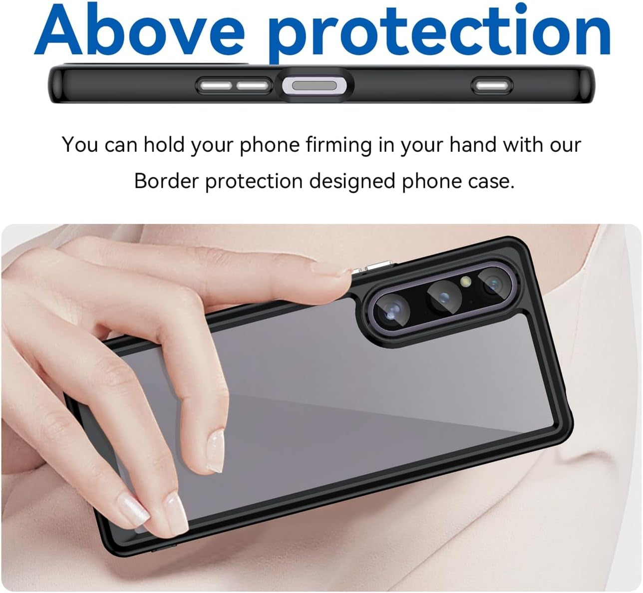 DFTCVBN Phone Case for Xperia 1 V Case, Sony 1V XQDQ62 Case with HD Screen Protector, Soft Bumper with Clear Crystal PC Hard Back Shockproof Cover Cases for Sony Xperia 1 V Black  DFTCVBN   
