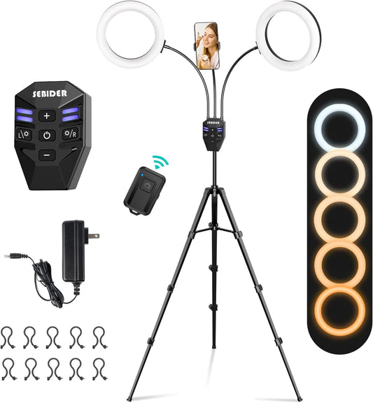 SEBIDER Dual 36W 6500K LED Ring Light with 73" Extendable Tripod Stand & Phone Holder, Portable Light Rings with Carry Bag for Youtube Video/Selfie/Live Stream/Makeup/Tiktok  SEBIDER   