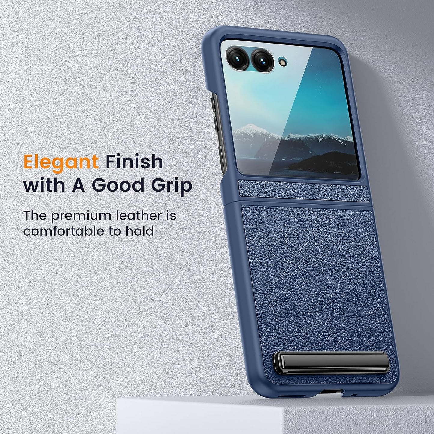 NULETO for Moto Razr plus 2023 Case with Kickstand, Razr+ Phone Case with Built-In Screen Protector for Outer Screen, Drop Protective Slim Motorola Razr plus Case with Luxury Leather Cover, Blue  NULETO   