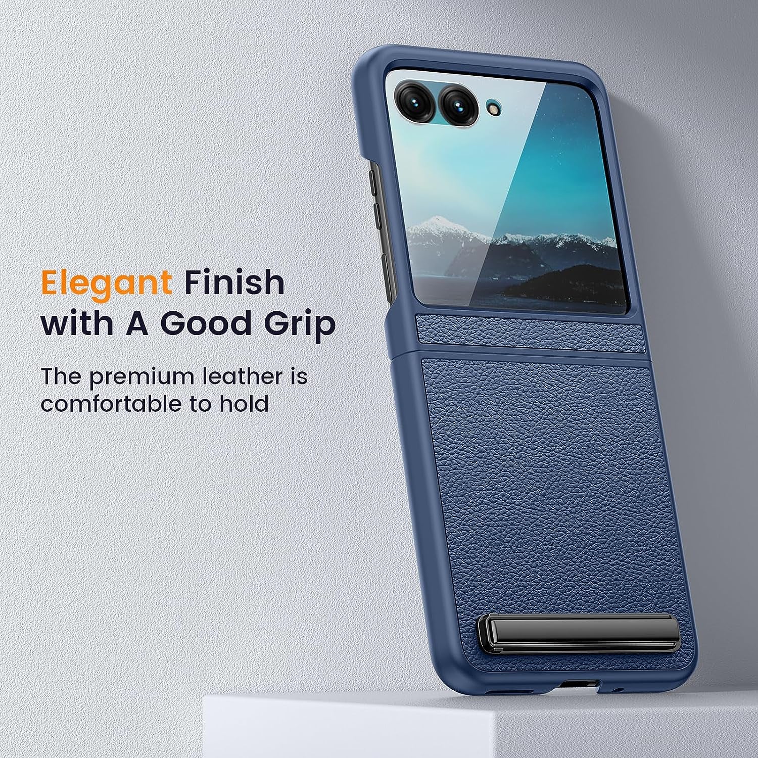 NULETO for Moto Razr plus 2023 Case with Kickstand, Razr+ Phone Case with Built-In Screen Protector for Outer Screen, Drop Protective Slim Motorola Razr plus Case with Luxury Leather Cover, Blue  NULETO   