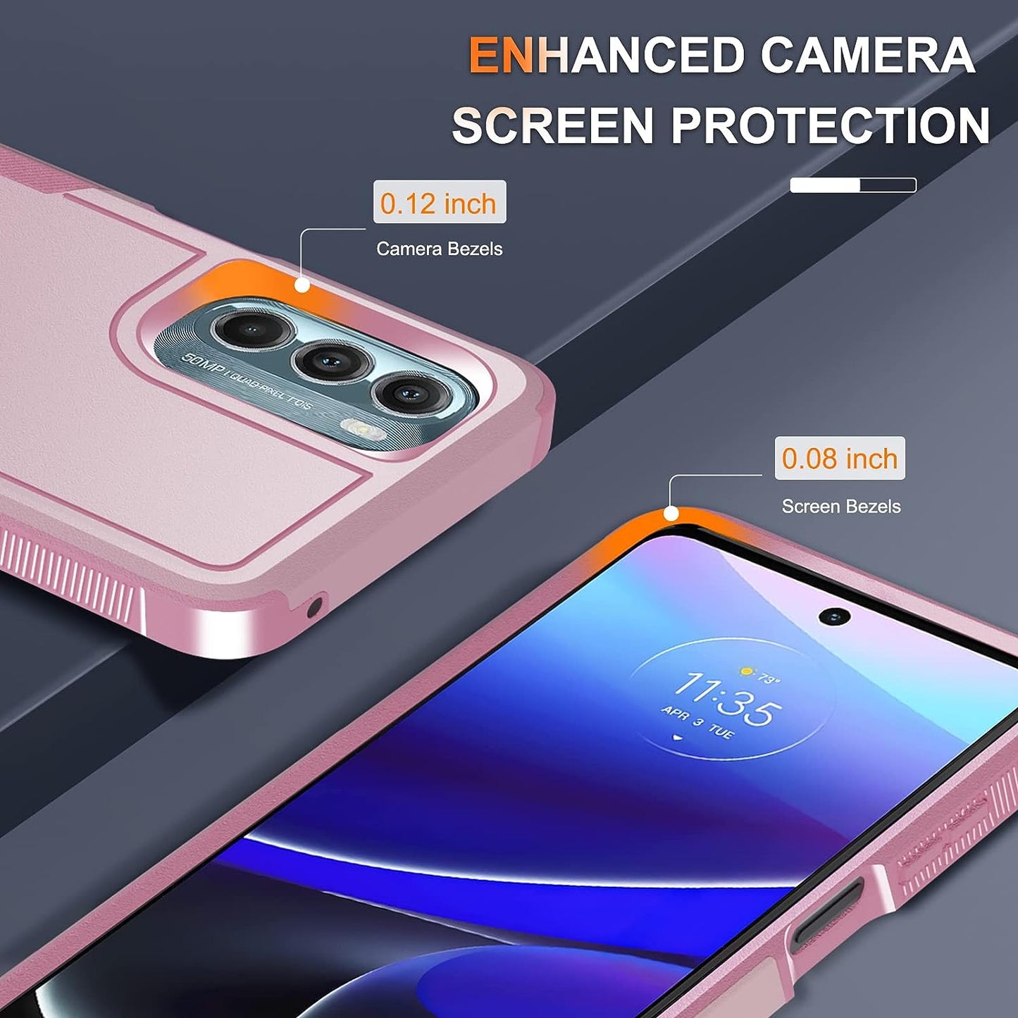 Motorola Moto G Stylus 5G 2022 Case with Tempered Glass Screen Protector,Heavy Duty Rugged Shockproof Full Body Protective Phone Cover,Cute Pink  RMOCR   