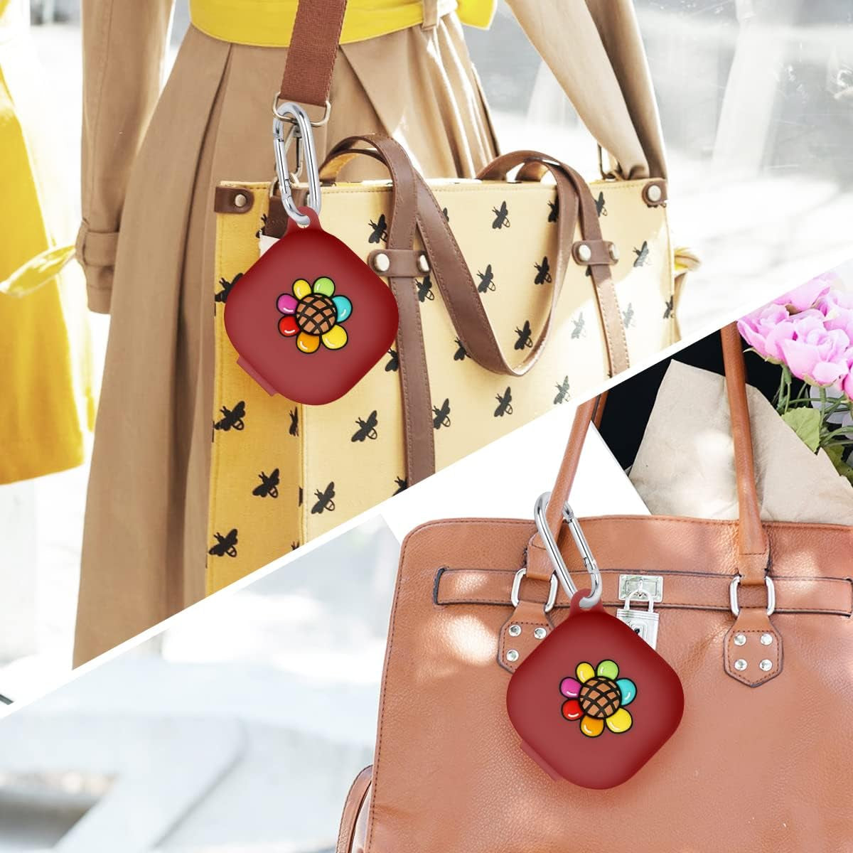 Flocute Silicone Case Compatible with Samsung Galaxy Buds Live (2020)/Galaxy Buds Pro (2021) Silicone Case with 3D Sunflower Cute Funny Cover with Keychain Gift for Women Girls Kids Teens (Sunflower)  Flocute   