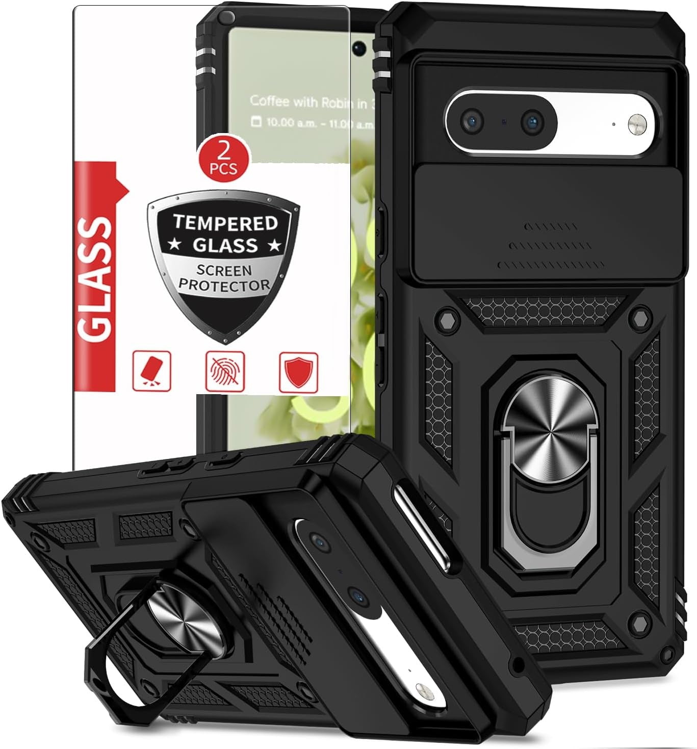 IYTRRYH for Google Pixel 6 Pro Case 5G with Tempered Glass Screen Protector with Magnetic Car Kickstand Ring&Camera Cover Shockproof Military Grade Drop Heavy Duty Protection Men Pixel 6 Pro 6.7'Black  IYTRRYH Black Google Pixel 6 