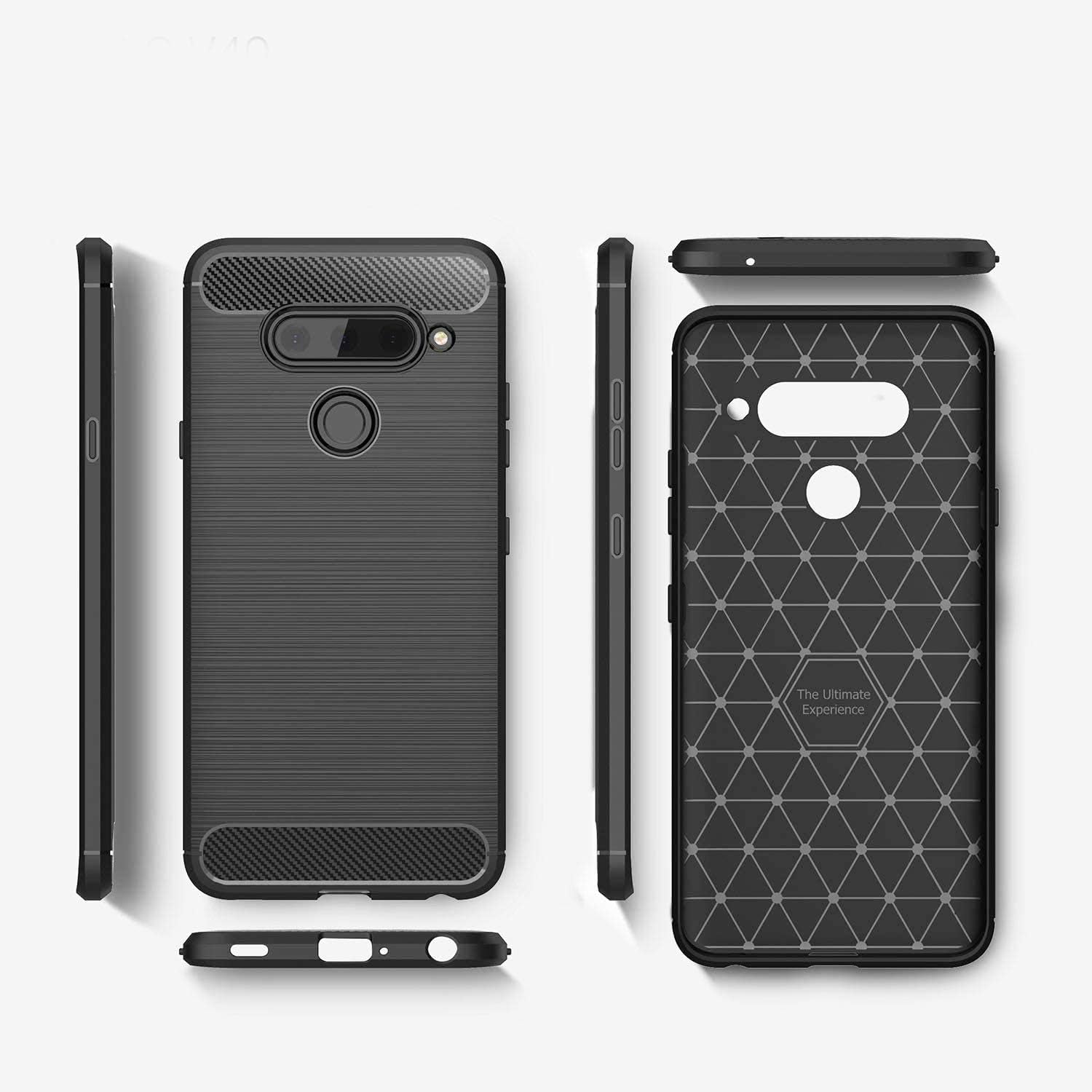 Gtelectro Brushed Carbon Fiber Texture Soft Flexible TPU Shockproof Protective Case Cover for LG V40 Thinq (Black)  GTElectro   