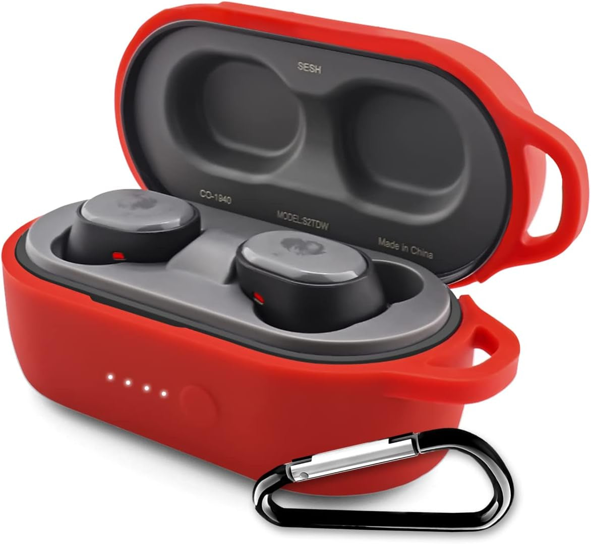 Protective Cover Case for Sesh & Sesh Evo Case (Black) , Soft and Flexible, Anti-Lost & Shockproof Protective Skin Silicone Cover for Sesh Evo Charging Case with Keychain (Visible Front LED)  WQNIDE Red  