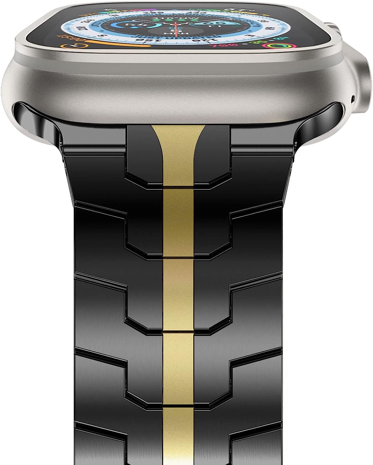 Newways Metal Band Compatible with Apple Watch Band  NewWays Black w/ Gold 42mm/44mm/45mm/ULTRA49mm 