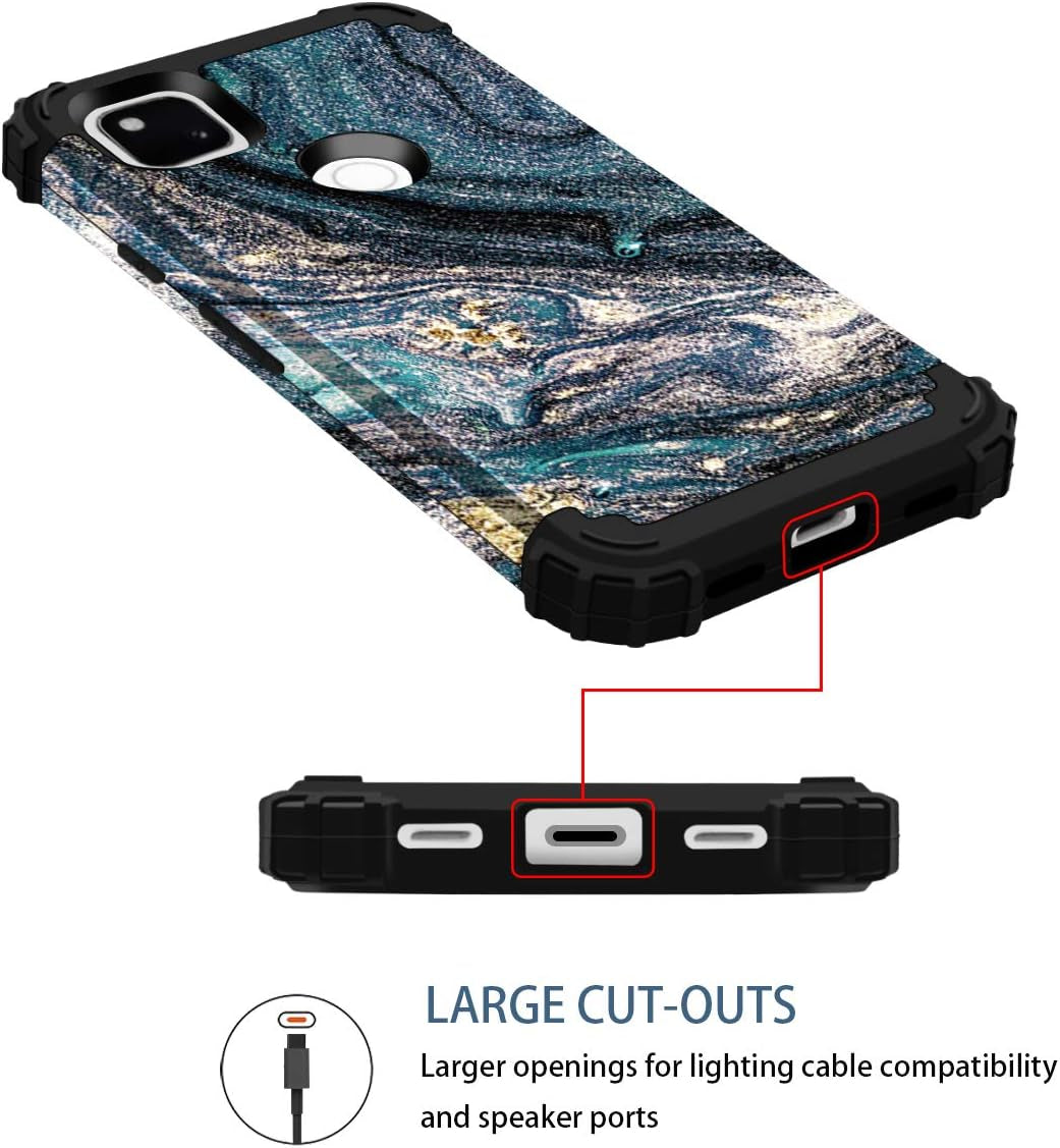 Casewind Google Pixel 4A 4G Case, Google 4A 4G Case, Google Pixel 4A 4G Case Marble 3 in 1 Hybrid Shockproof Impact TPU Rugged Bumper Protective Cover for Google Pixel 4A 4G Case Navy Blue  Casewind   