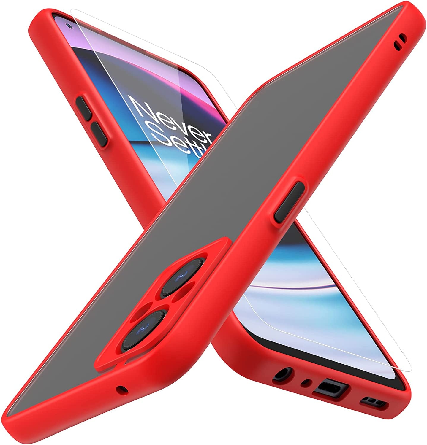 MAKAVO Slim Fit for Oneplus Nord N20 5G Case with Screen Protector [Ultra Thin] [Camera Cover] Full Protection Flexible Bumper Hard Matte PC Back Cover for One plus N20 5G (Black)  MAKAVO Red  