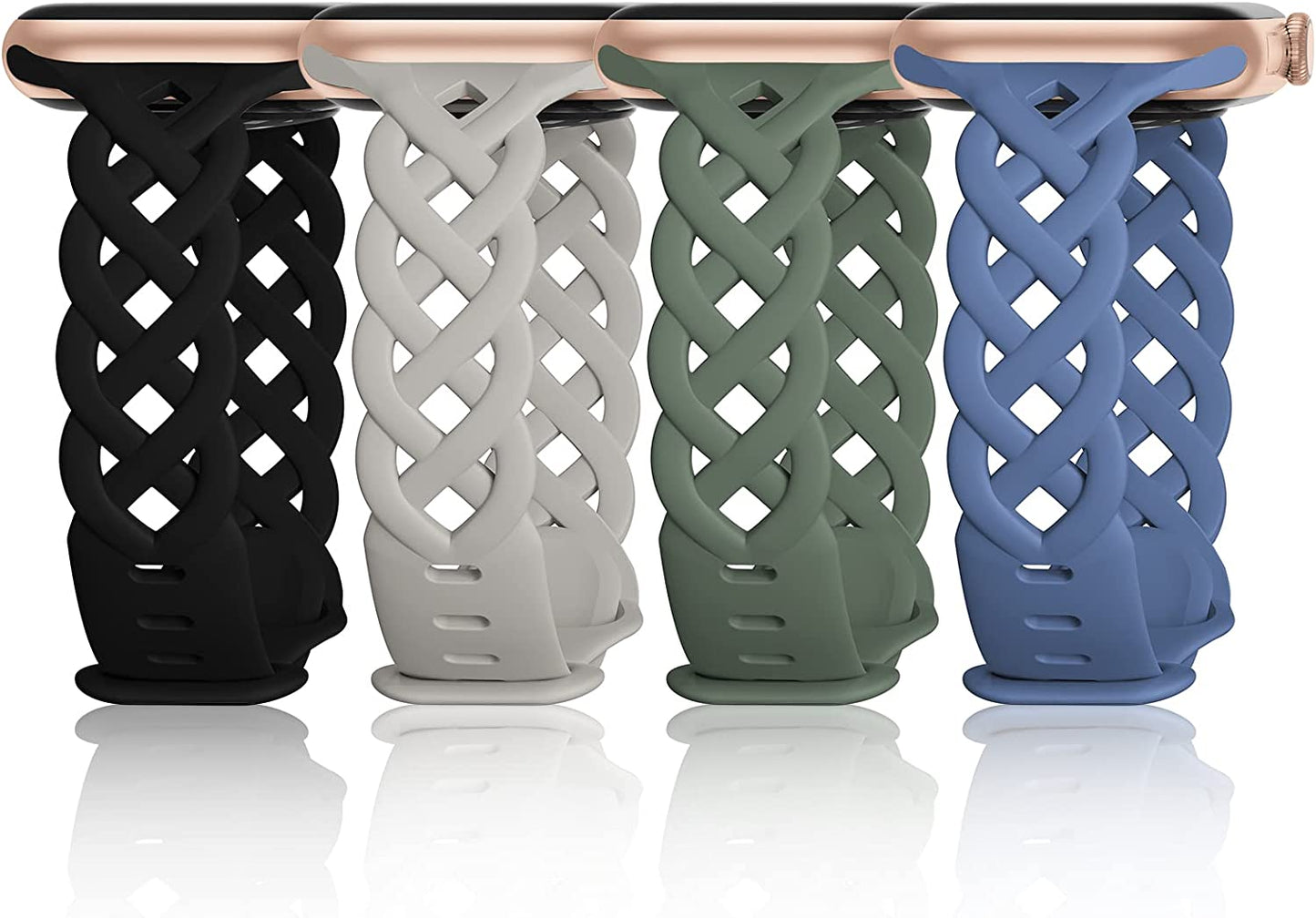 Slim Silicone Bands Compatible with Apple Watch Band 40Mm 38Mm 41Mm 42Mm 44Mm 45Mm 49Mm Women Breathable Braided Lace Thin Soft Sport Strap Replacement Wristbands for Iwatch SE Series 8 7 6 5 4 3 2 1  iWabcertoo Black/Green/Stone/Alaskan Blue 38mm/40mm/41mm 