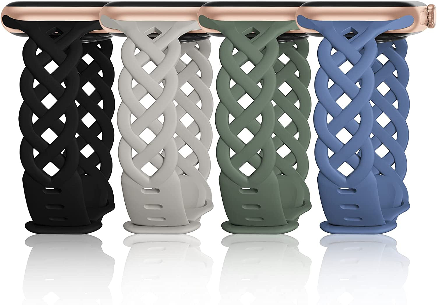 Slim Silicone Bands Compatible with Apple Watch Band 40Mm 38Mm 41Mm 42Mm 44Mm 45Mm 49Mm Women Breathable Braided Lace Thin Soft Sport Strap Replacement Wristbands for Iwatch SE Series 8 7 6 5 4 3 2 1  iWabcertoo Black/Green/Stone/Alaskan Blue 38mm/40mm/41mm 