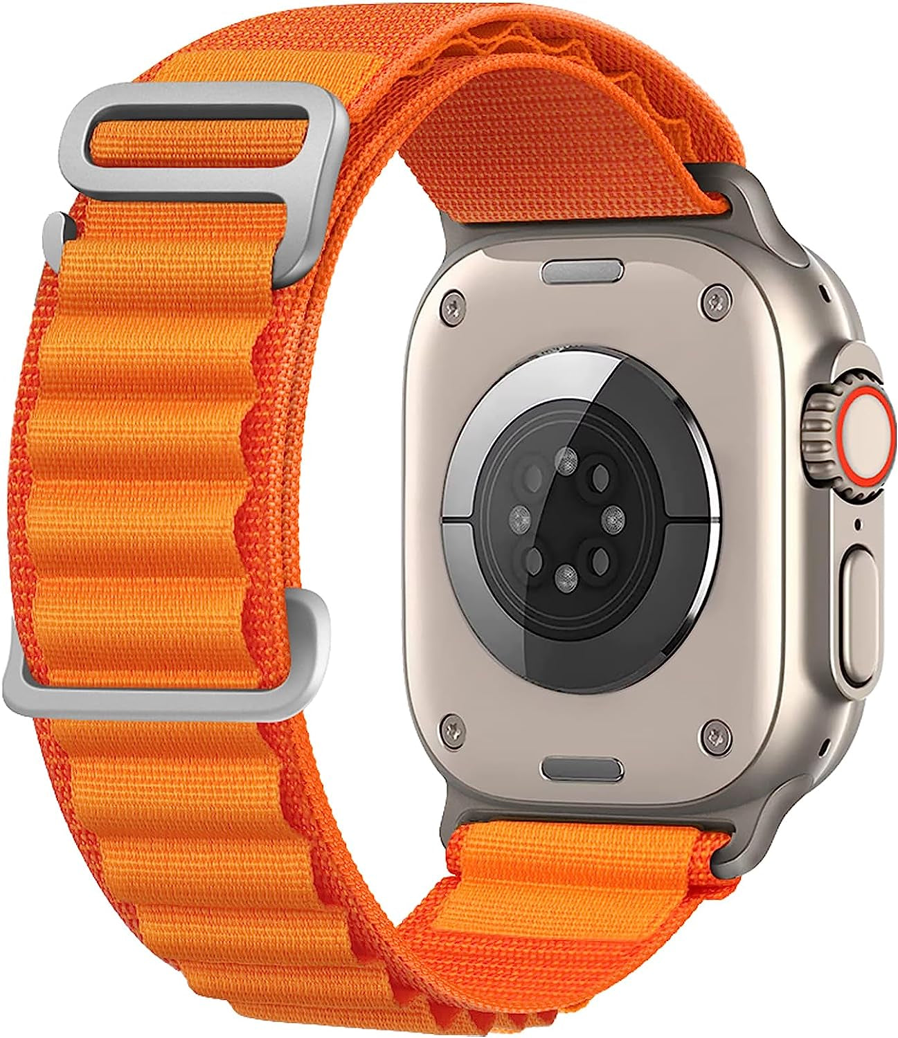 Alpine Loop Compatible with Apple Watch Band 49Mm 45Mm 44Mm 42Mm 41Mm 40Mm 38Mm, Women Men Nylon Sport Solo Loop Rugged Wristband with G‑Hook for Iwatch Utral Series 8 7 6 5 4 3 2 1 SE  VUTOT Orange (metal lugs) 49mm/45mm/44mm/42mm 