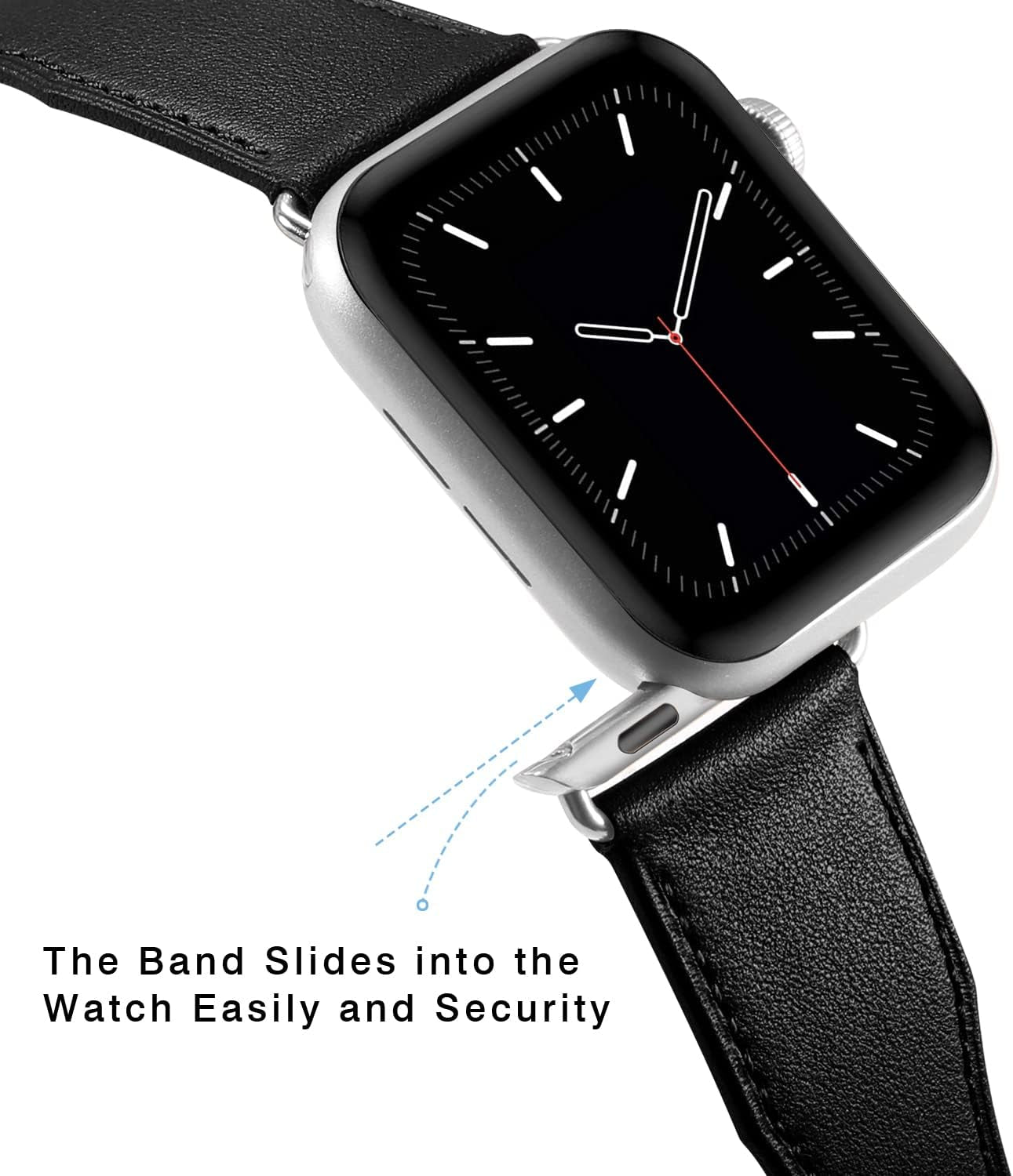 Genuine Leather Watch Bands Compatible with Apple Watch 38Mm 40Mm 41Mm for Men Women Straps Wristband for Iwatch SE & Series 7 6 5 4 3 2 1 Black Band+Silver Adapter  N-Hocezyg   