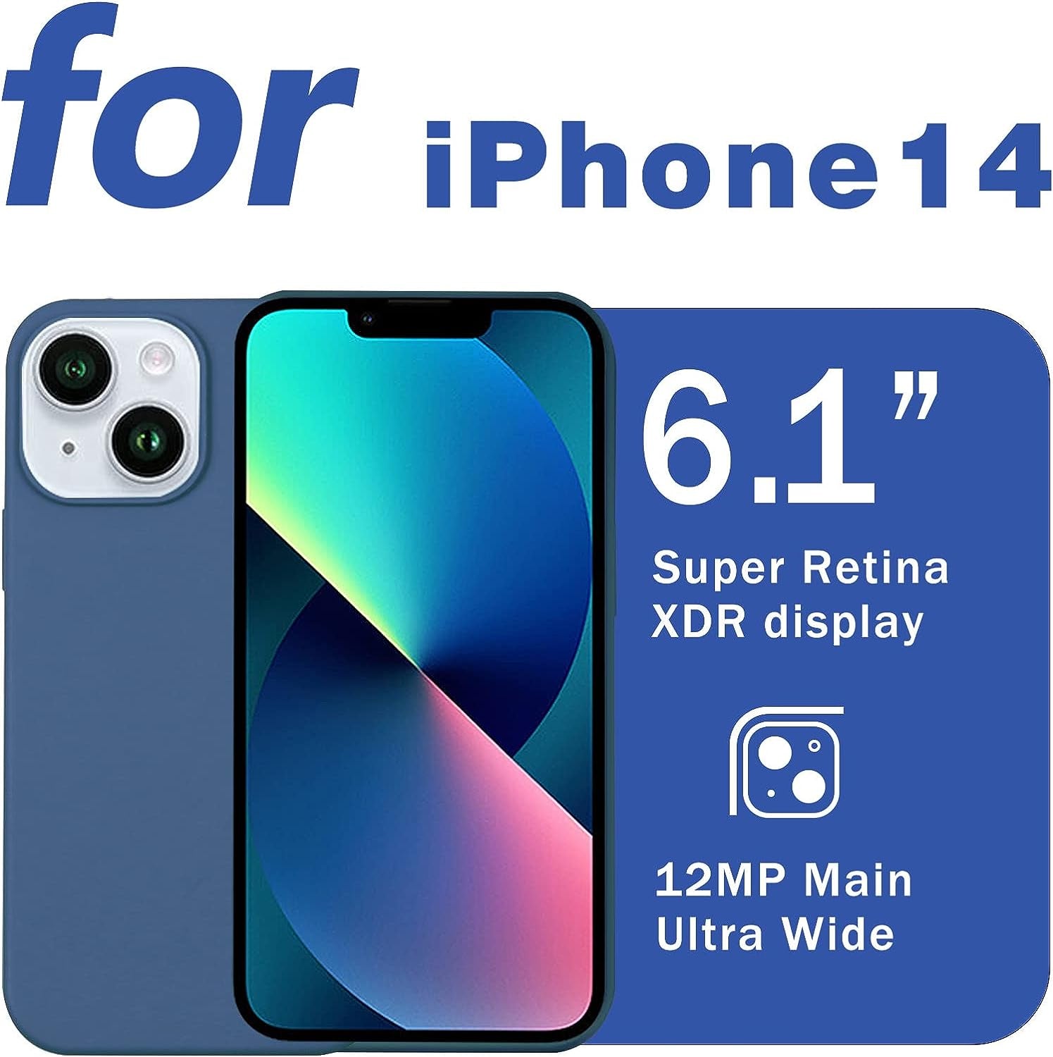 YOZEB Silicone Case Designed for Iphone 14, Shockproof Anti-Scratch and Anti-Fingerprint 4-Layer Full Body Protective Cover Slim Phone Case Compatible with Iphone 14 6.1 Inches (Blue)  YOZEB   