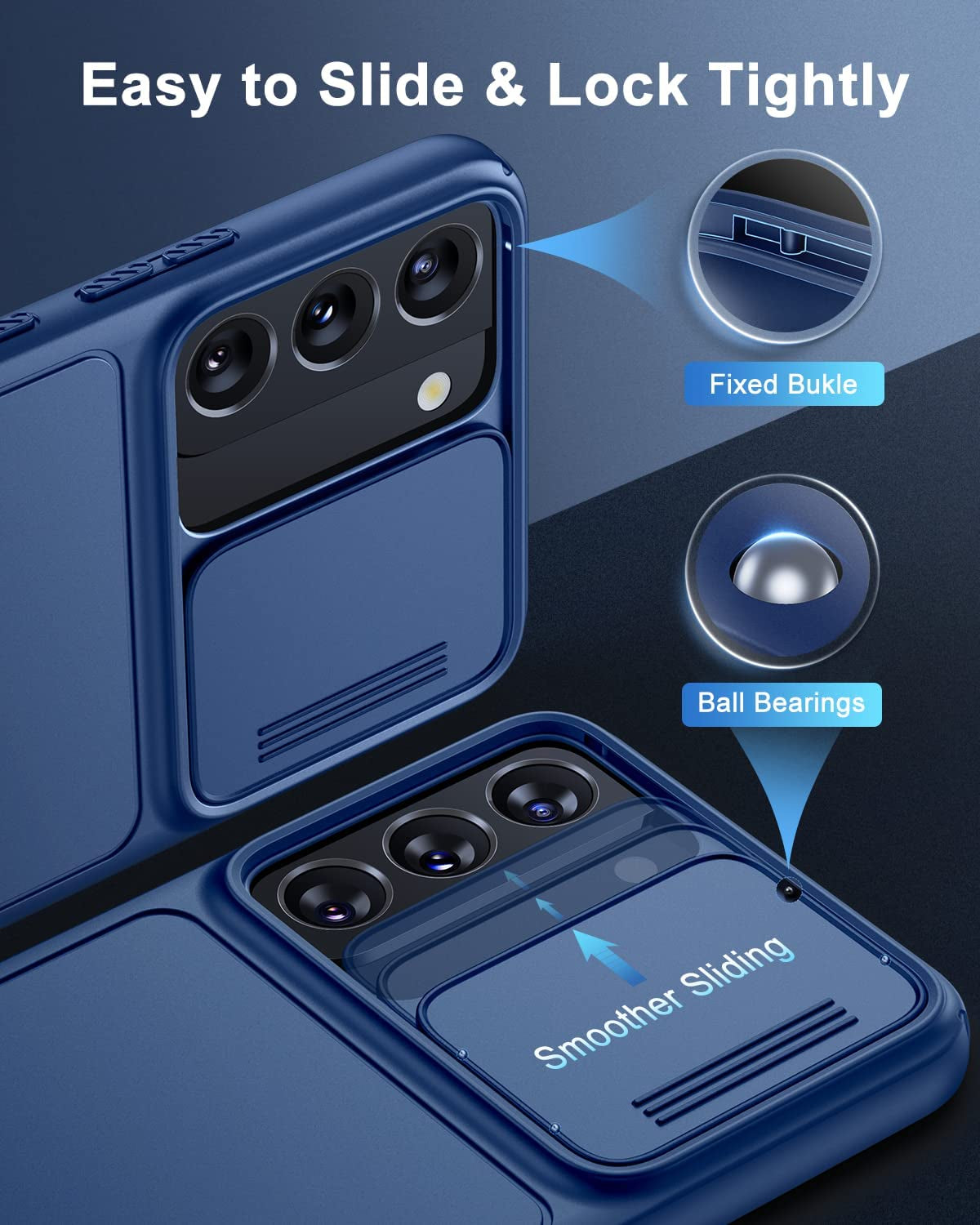 Simtect Designed for Samsung Galaxy S22 Case with Camera Cover [12FT Military Shockproof] [Airbag Protection] Slide Camera Cover Protection for Samsung Galaxy S22 Case 5G 6.1 Inch, Navy Blue  YSKWA   