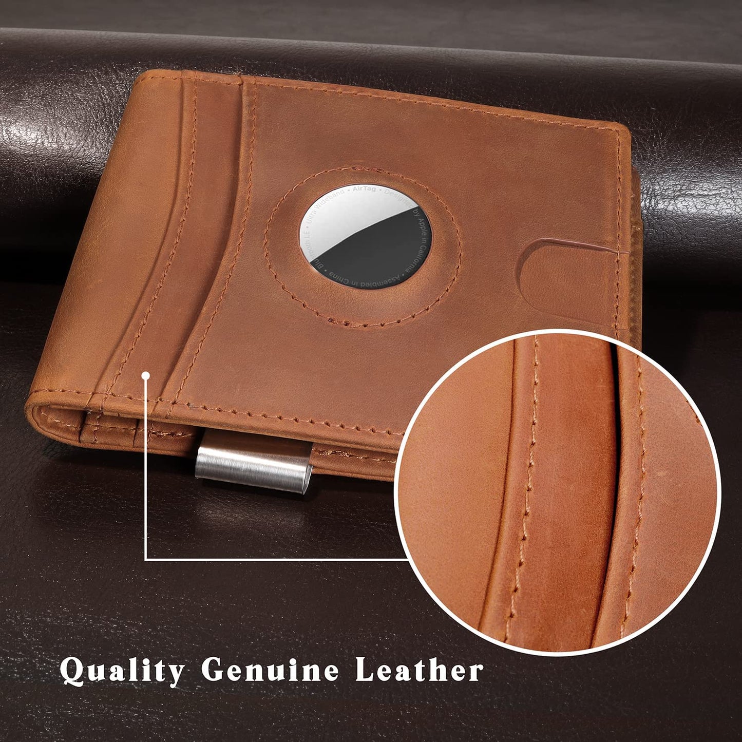 Bitaldi Airtag Wallet | Mens Wallet with Airtag Holder | RFID Blocking Wallet with Robust Removable Money Clip | Durable 000001 Apple Tag Bi-Fold Wallet  Bitaldi   