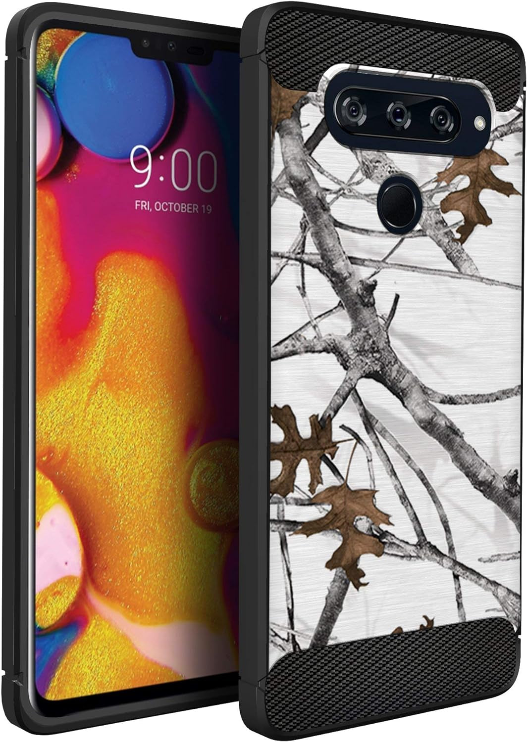 Casesondeck Camo Case Compatible with LG V40 Thinq, Carbon Fiber Texture Slim Fitted Matte Cover with Design(Tree Camo)  CasesonDeck Winter Camo  