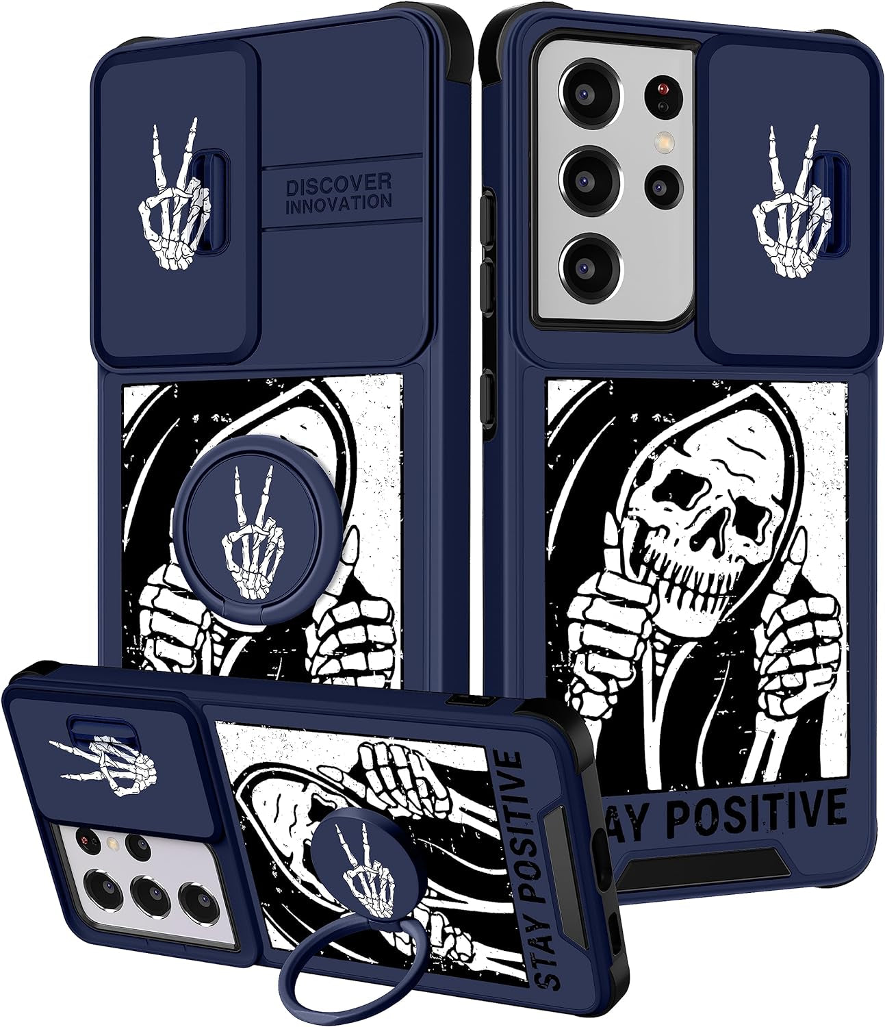 Funermei (2In1 for Samsung Galaxy S21 Ultra Case for Women Sunflower Cute Girls Phone Cover Flowers Floral Girly Sun Flower Black Design with Camera Cover+ Ring Stand for S21 Ultra Case  Funermei Skeleton Like  