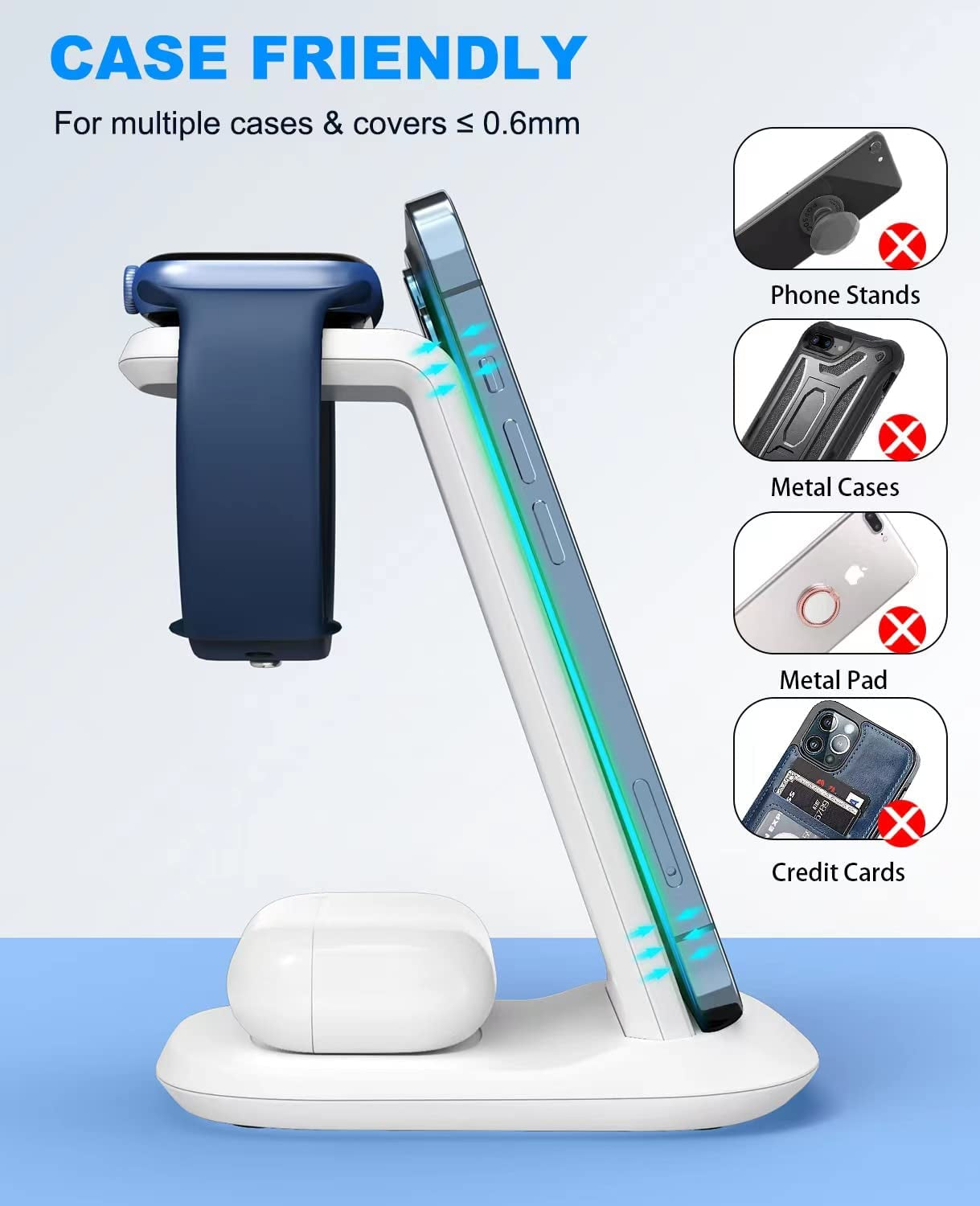 Wireless Charging Station,3 in 1 Fast Charger Stand Compatible with Iphone 14/13/12/11 Pro Max/X/Xs Max/8/8 Plus, Iwatch Series Ultra/8/7/6/5/Se/4/3/2, Airpods 3/2/Pro/Pro 2  Bifrost   