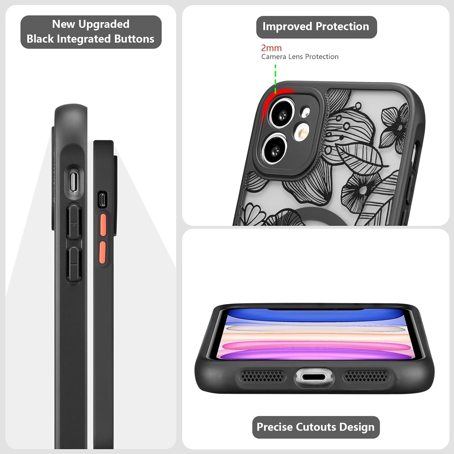 XIZYO Magnetic Case for Iphone 11 6.1 Inch Floral Rose Cute Phone Case [Compatible with Magsafe] for Women Girls Aesthetic Pattern Slim TPU Shockproof Bumper Case, Black  XIZYO   