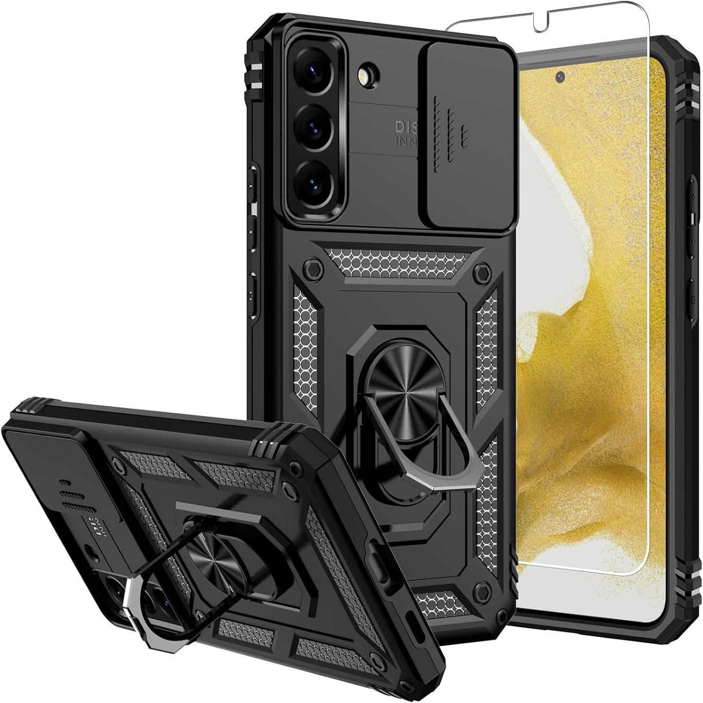 Galaxy S22 plus Case,Samsung S22 plus Case,With Screen Protector,[Military Grade] 16Ft. Drop Tested Cover with Magnetic Kickstand Car Mount Protective Case for Samsung Galaxy S22 Plus, Rose Gold  SKTGSLAMY Tc-Black  