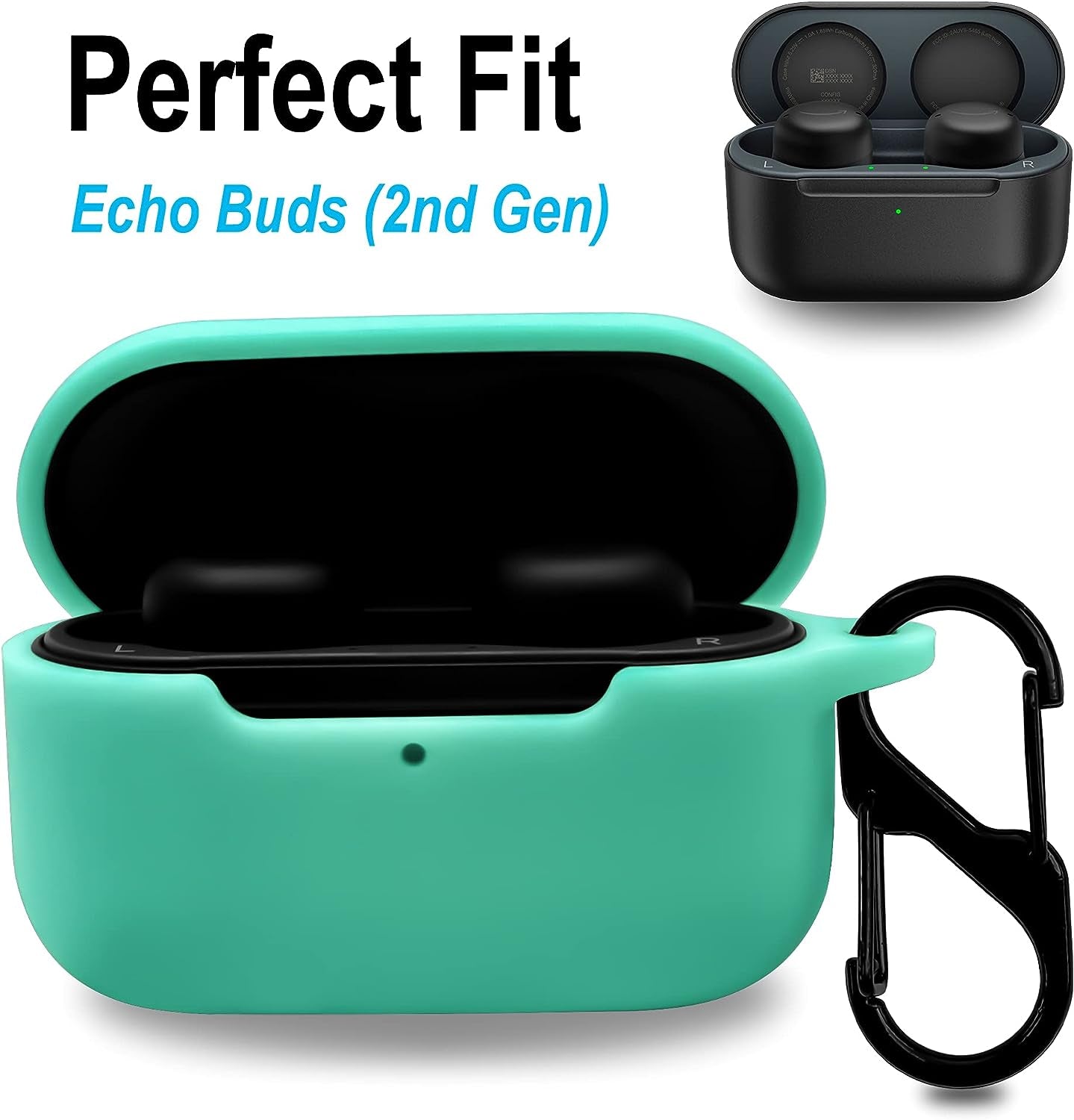 Geiomoo Silicone Carrying Case Compatible with Echo Buds 2Nd Gen, Portable Scratch Shock Resistant Cover with Carabiner (Teal)  Geiomoo   