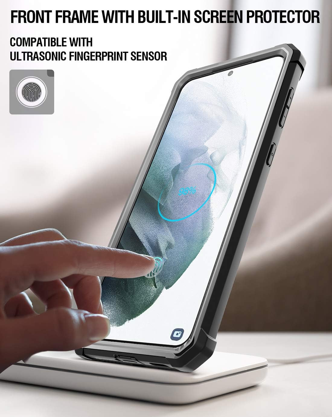 Poetic Guardian Case Designed for Samsung Galaxy S21 5G 6.2 Inch, Built-In Screen Protector Work with Fingerprint ID, Full Body Hybrid Shockproof Bumper Cover Case, Black  Poetic   