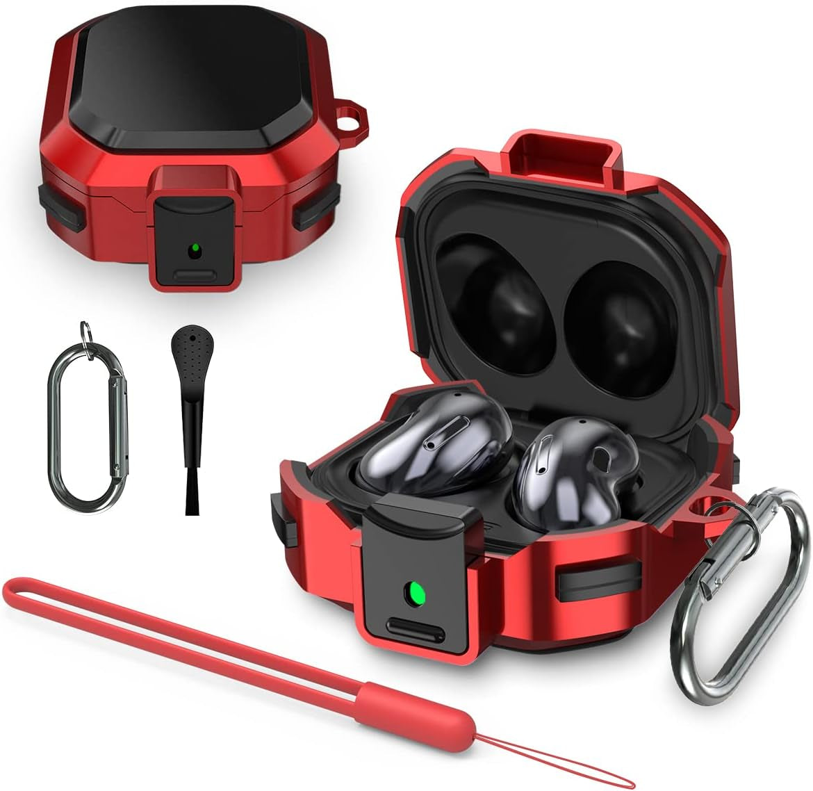 [With Lock]Armor Cover for Galaxy Buds Pro Case/Galaxy Buds 2 Case/Galaxy Buds Live Case,Shockproof PC+TPU Protective Cover for Samsung Buds 2/Buds Pro/Buds Live with Keychain&Wrist Strap&Brush(Black)  YIPINJIA Red  