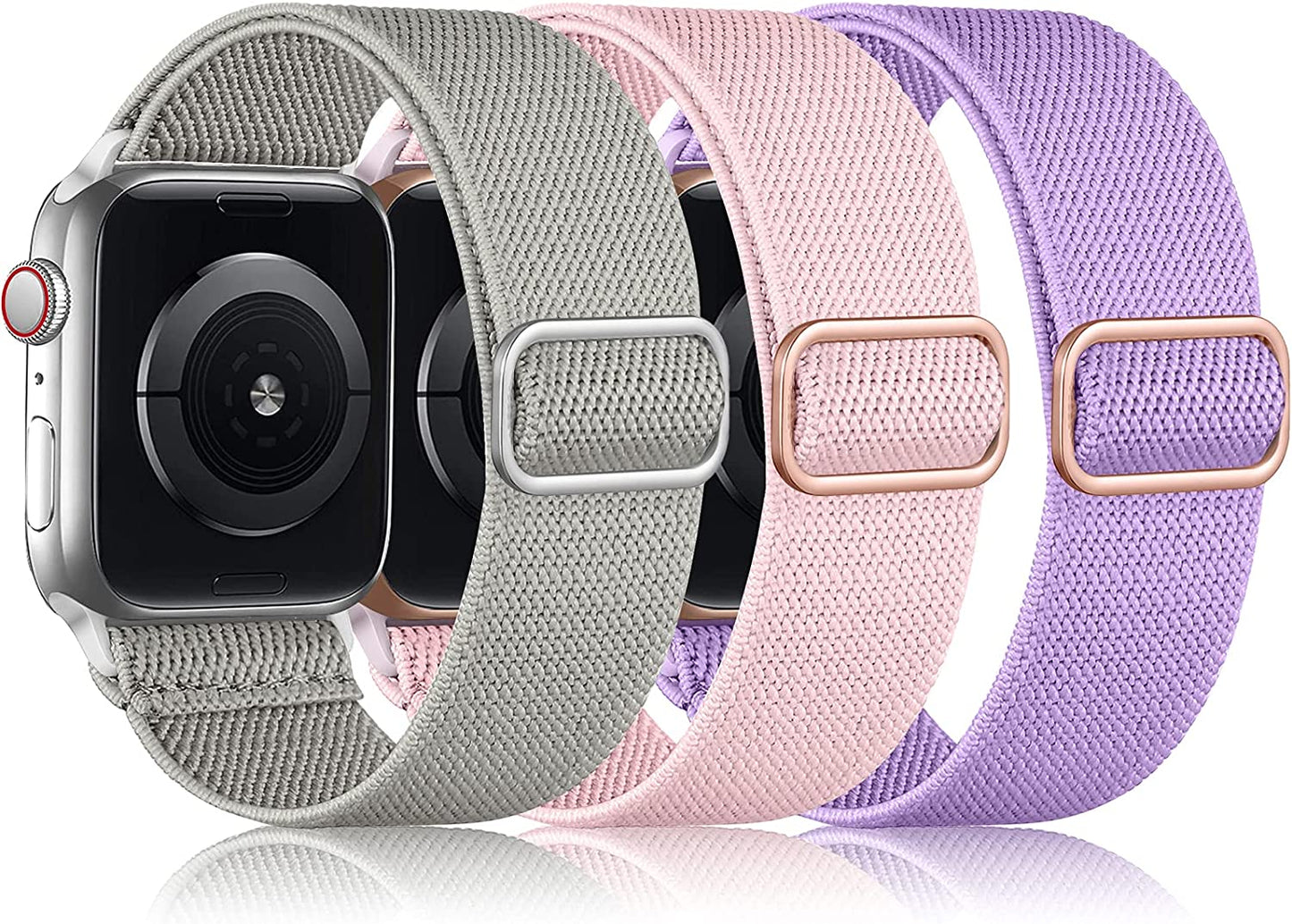 Daqin 3 Pack Stretchy Nylon Solo Loop Band Compatible with Apple Watch Band 41Mm 45Mm 38Mm 40Mm 42Mm 44Mm 49Mm, Adjustable Elastic Braided Straps for Apple Watch Ultra Iwatch Series 8/7/6/5/4/3/2/1/SE  Ylire-US Gray/Pink Sand/Lilac 42mm/44mm/45mm/49mm 