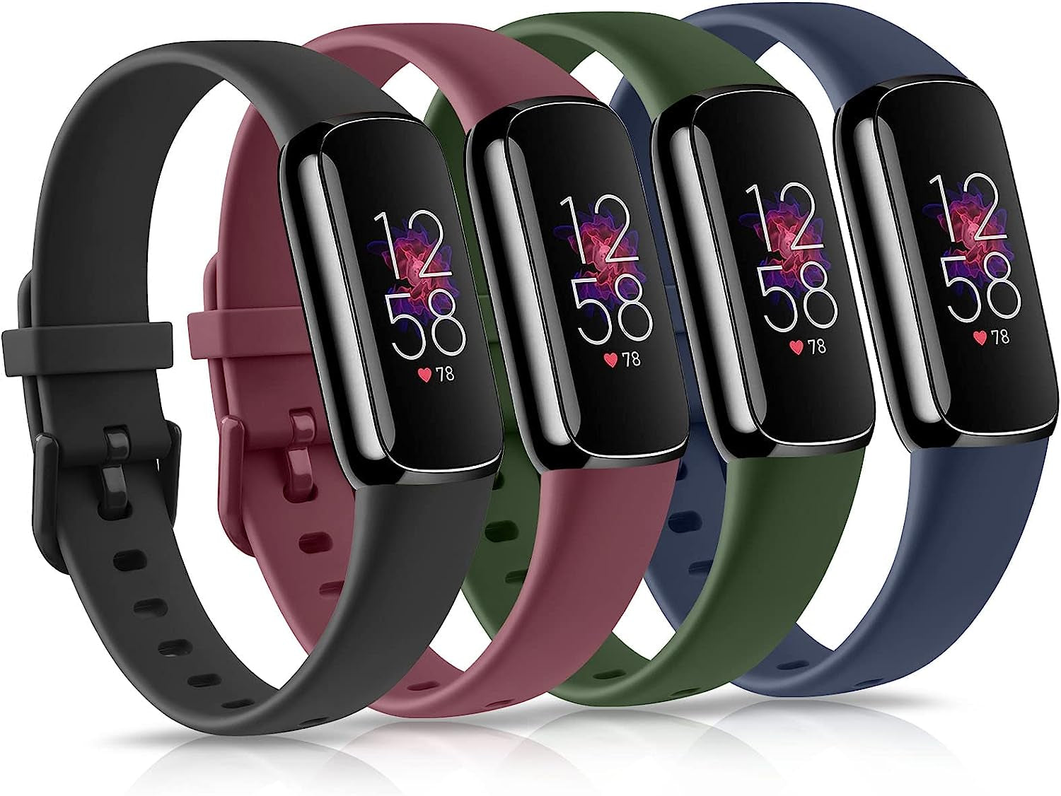 4 Pack Bands for Fitbit Luxe Bands, Soft Silicone Wristband Replacement Strap for Fitbit Luxe/Luxe Special Edition Fitness Tracker Women Men (Small, Black/Wine Red/Navy Blue/Grey)  Amzpas Wine Red/Black/Olive Green/Navy Blue Small 