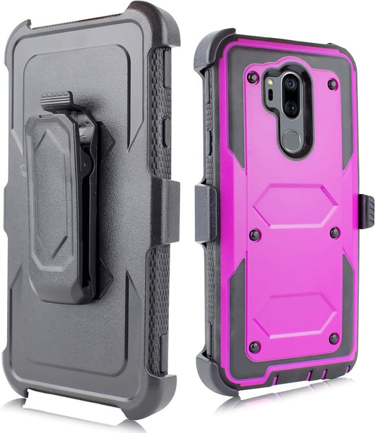 LG G7 Case, LG G7 Thinq Case, Full-Body Rugged Holster Case with Built-In Screen Protector for LG G7 2018 Release (Purple)  mstechcorp   