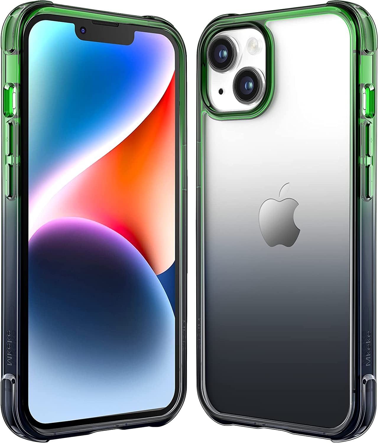 Mkeke for Iphone 14 Case for Iphone 13 Case Clear Transparent Shockproof Bumpers Cases for Iphone 13/14  Mkeke Gradient Black-Green  
