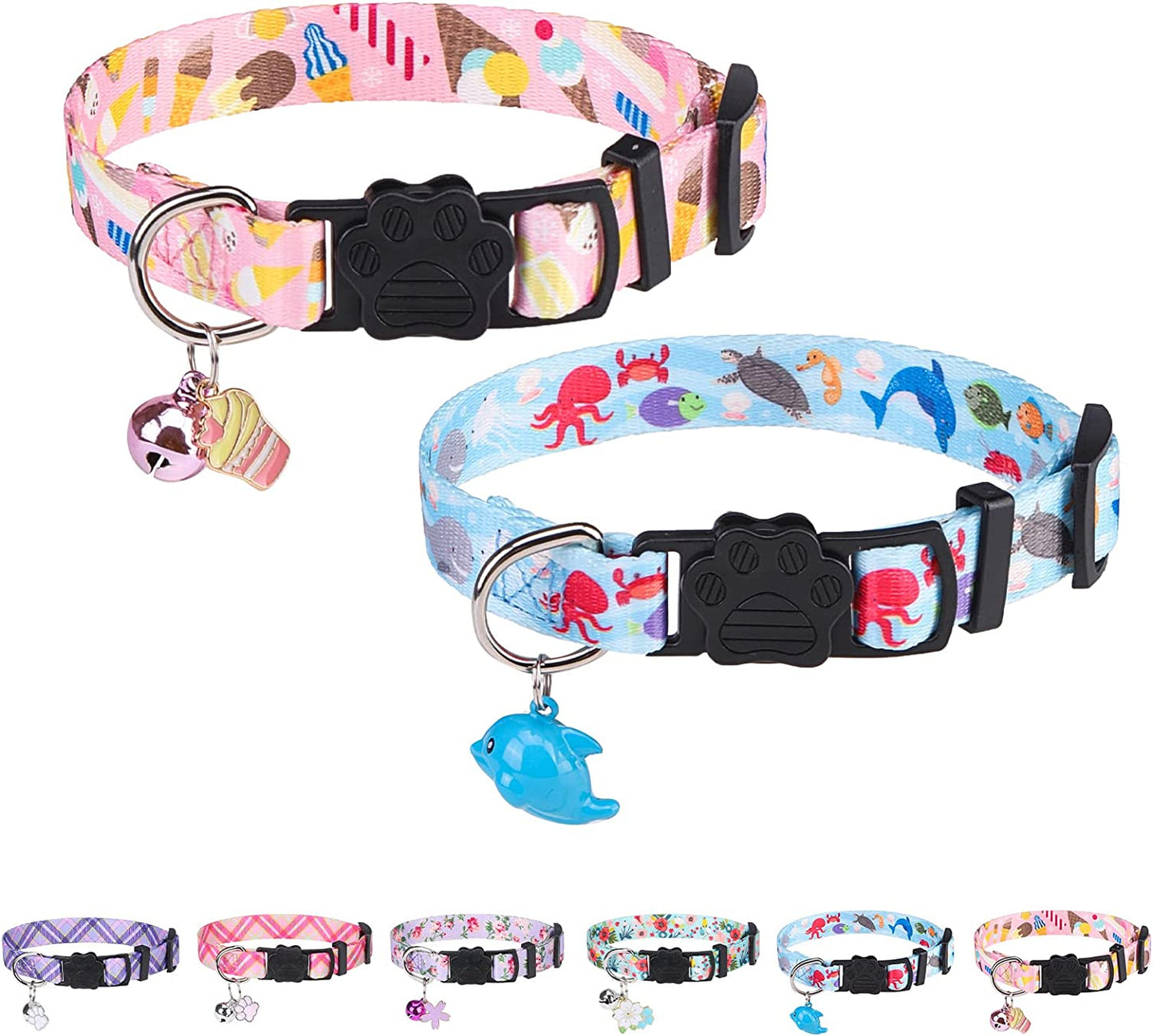 DILLYBUD Reflective Cat Collars Breakaway for Big Cats/Adult Cats Boys and Girls with Bell and Charm, 3/5" Width Safety Buckle Nylon Kitten Collar, 2 Pack Adjustable Soft Cute Pet Collar for Summer  DILLYBUD 2 Pack-Pink+Aqua Blue 3/5" Width 