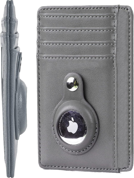 Slim Airtag Wallet for Men & Women Markh Front Pocket Minimalist Airtag Wallet with Airtag Holder Leather Smart Credit Card Case Holder Wallet for Air Tag (Grey)  Markh Sports   