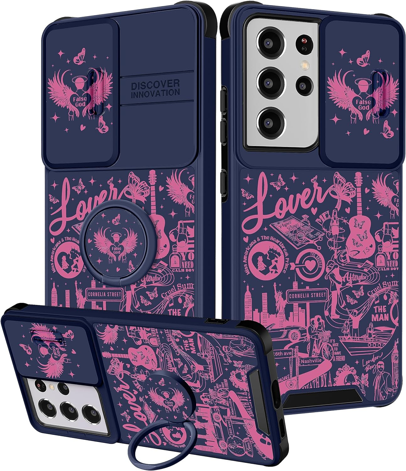 Oqpa for Samsung Galaxy S21 Ultra Case Cute Cartoon S21 Ultra 5G Case for Women Girly Girl Kawaii Funny Unique Cases with Camera Cover+Ring Holder for Galaxy S21 Ultra, Heart Skull  meitong2020 Taile Lover  