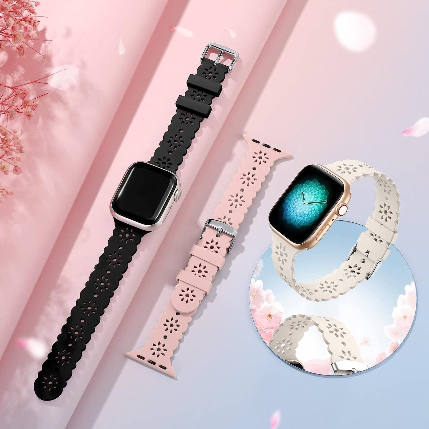 IMIVIO Hollow-Out Lace Slim Bands Compatible with Apple Watch 38Mm 40Mm 41Mm 42Mm 44Mm 45Mm 49Mm for Women Men, Hollow-Out Soft Replacement Strap for Iwatch Ultra Series 8 7 6 5 4 3 2 1 SE, 3 Pack  IMIVIO   