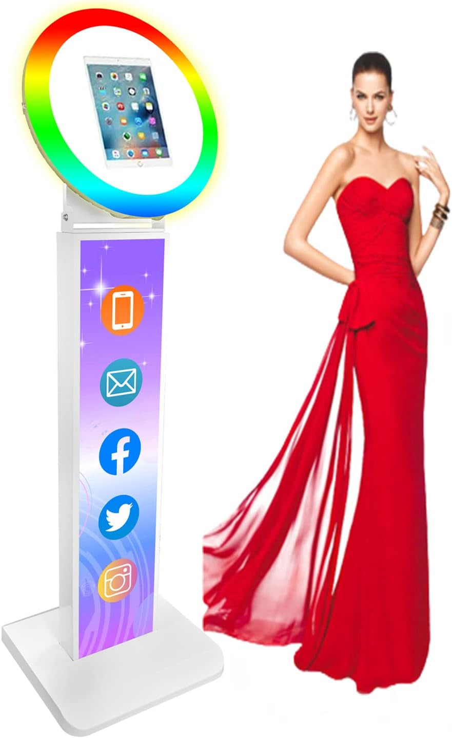 NETSOLAR Portable Photo Booth for 10.2'' Ipad Stand Shell Metal Selfie Photobooth Machine with Adjustable RGB LED Light Ring Free Custom Logo for Parties Wedding Exhibition Rental Business (Black)  NETSOLAR White & Customized LOGO For 10.9"/11" ipad 