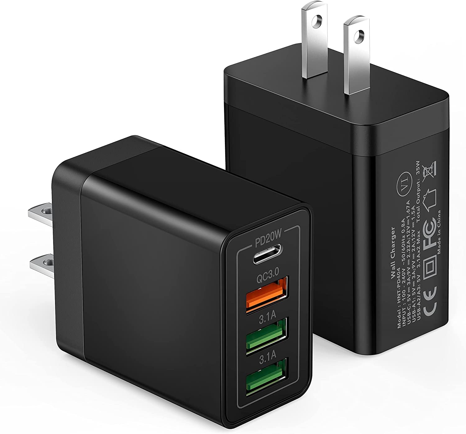 2Pack USB Wall Charger, 40W 4-Port Fast Charger Block, Multiport USB Cube Power Adapter Charging Brick Plug for Iphone 11 12 13 14 Pro Max XR Xs Max 8 7 6,Samsung,Lg,Google Pixel,Moto(White)  LCGENS Upgraded-Black  