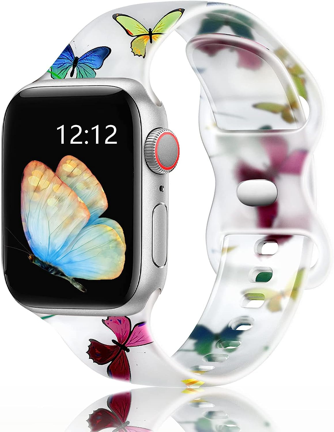 Floral Apple Watch Bands 38Mm 40Mm 41Mm 42Mm 44Mm 45Mm for Women Men, Soft Silicone Sport Replacement Watch Band Flower Design Breathable Slim Strap Wristband for Iwatch Series SE 7 6 5 4 3 2 1 Band  HONEYBABY 19 42mm/44mm/45mm 
