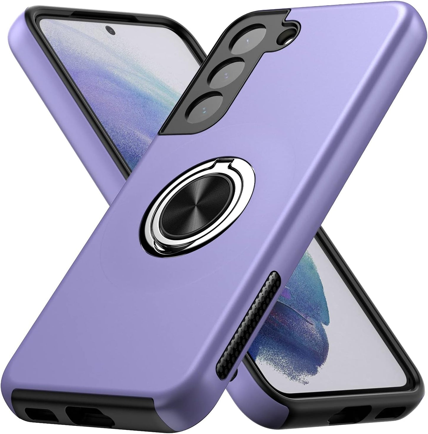 MMHUO for Galaxy S21 Case,Dual Layer Military Grade Drop Protection Slim Samsung S21 Kickstand Case with Hidden Ring Holder Shockproof Protective Phone Case for Samsung Galaxy S21 5G,Black  MMHUO Purple  