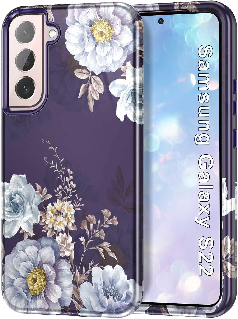 Btscase for Samsung Galaxy S22 5G Case,Marble Pattern 3 in 1 Heavy Duty Shockproof Full Body Rugged Hard Pc+Soft Silicone Drop Protective Women Girl Cover for Samsung Galaxy S22,Dreamland River/Purple  Btscase Lavender/Purple  