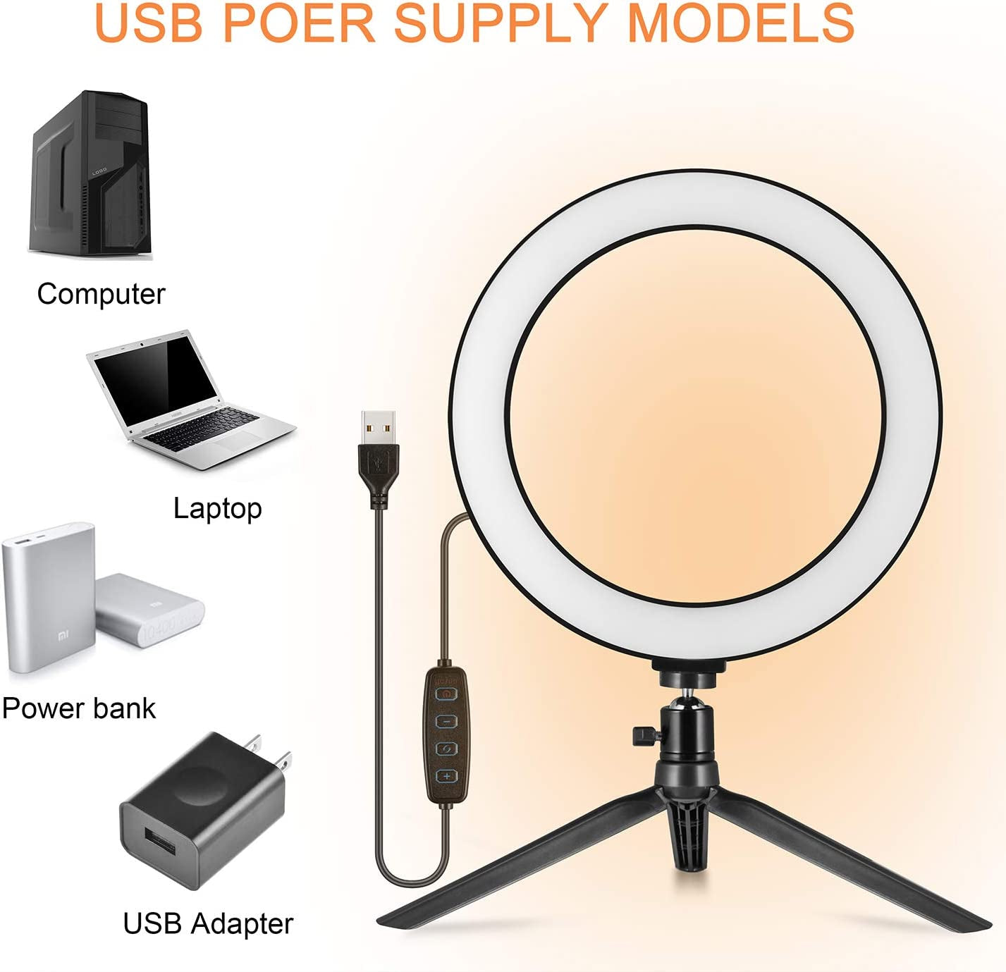 LED Ring Light 10" with Tripod Stand & Phone Holder - Dimmable Desk Makeup Ring Light for Youtube Video Live Stream Makeup Photography, USB Powered with 3 Light Modes & 10 Brightnes  CloudMi   