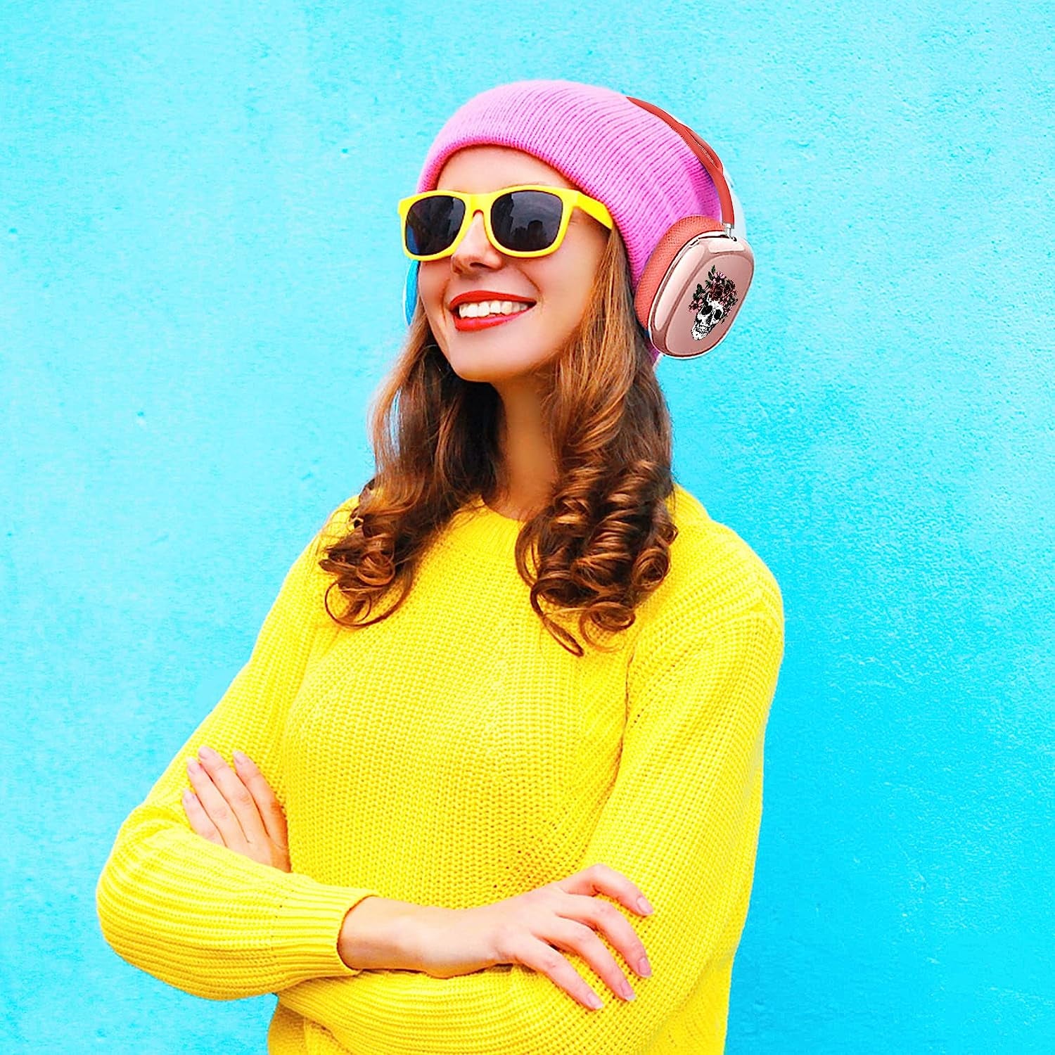 AIDERLOT Airpods Max Clear Cover Case,Cute Skull and Flowers Design,Clear Soft TPU Skin Case Compatible Airpods Max,Transparent Protective Cover for Apple Airpods Max(Pink  AIDERLOT   