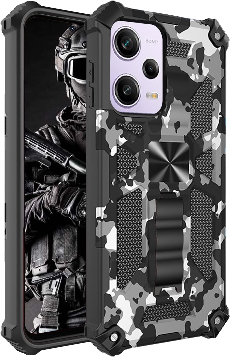 Tncavo Camouflage Case for Xiaomi Redmi Note 12 Pro 5G with Stand, Military Grade Heavy Duty Armor Cases Shockproof Protection Phone Cover for Xiaomi Poco X5 Pro/Redmi Note 12 Pro 5G MC Blue Camo  Tncavo Black Full 