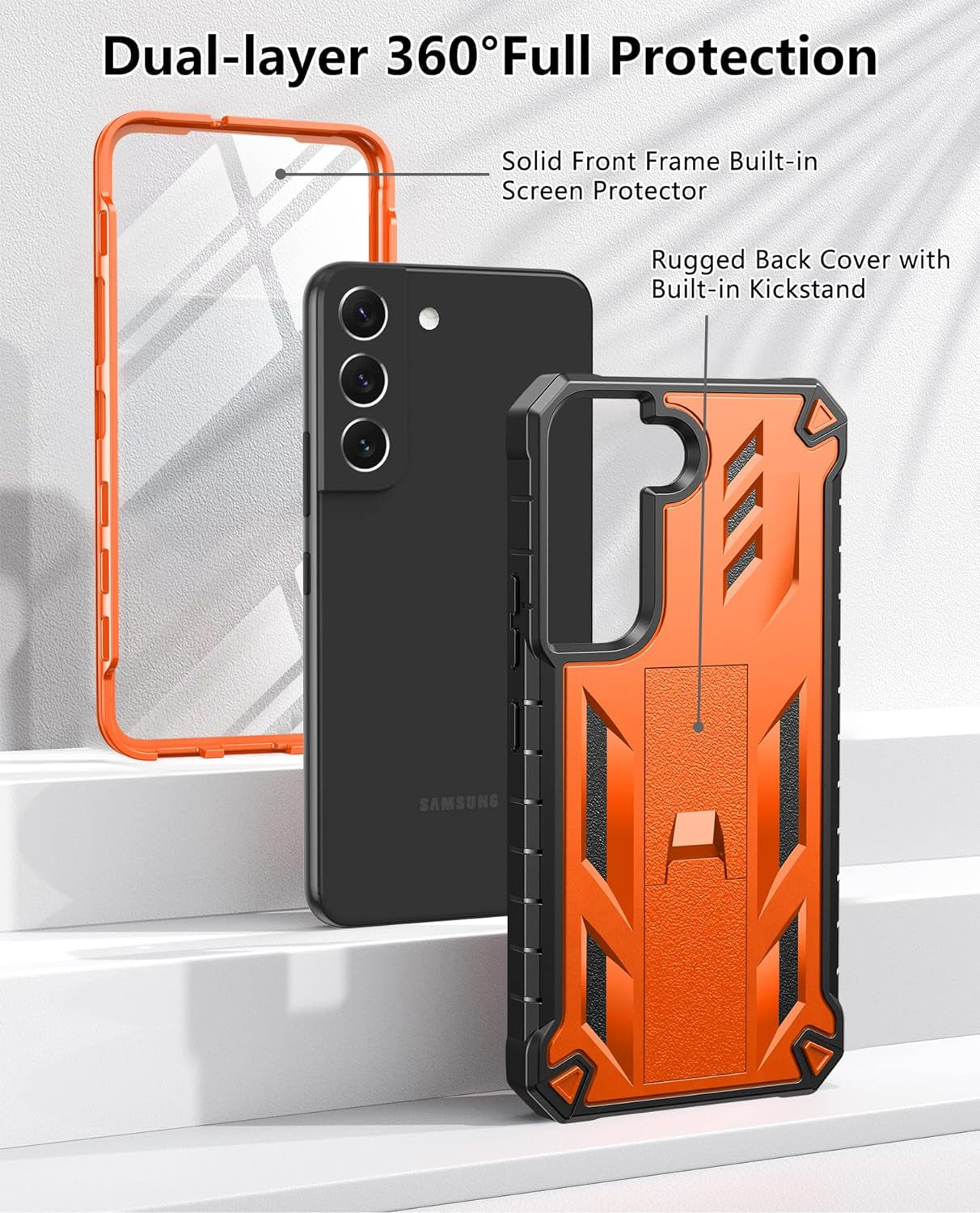Soios for Samsung Galaxy S22 Protective Case: Military Grade Drop Proof Protection Mobile Phone Cover with Kickstand | Rugged Shockproof TPU Matte Textured Sturdy Phone Bumper (Orange)  SOiOS   
