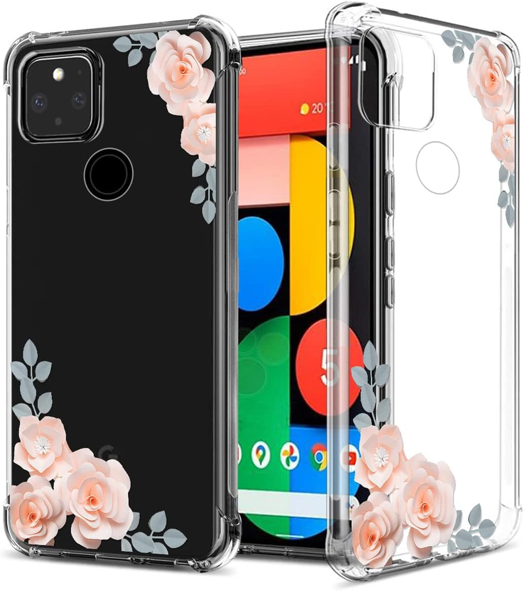 GREATRULY Floral Clear Case for Pixel 5 for Women/Girls,Pretty Phone Case for Google Pixel 5 (2020),Flower Design Slim Soft Transparent Drop Proof TPU Bumper Cushion Silicone Cover Shell,Fl-S  GREATRULY Fl-24 Clear Only For Google Pixel 5 