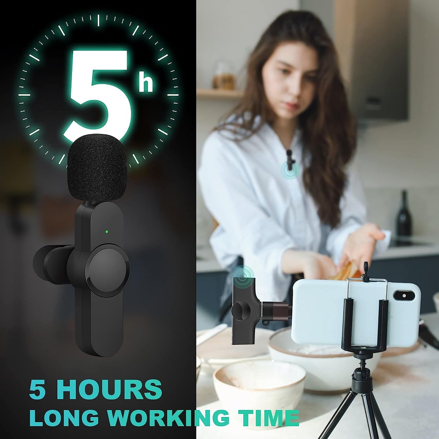 Wireless Lavalier Microphone Clip - Plug & Play Cordless Lapel Mic for Smart Phone, Laptop, Tablet - Active Noise Reduction Technology, Omnidirectional Condenser for Clear Audio Recording - 2-Pack  Generic   