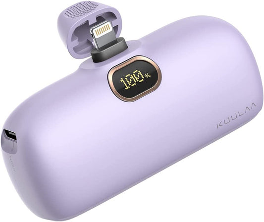 Kuulaa Small Portable Charger Iphone with Built-In Lightning Cable 5000Mah Power Bank Fast Charging for Iphone 14/13/13 Pro/12/12 Pro/11/Xr/Xs/X/8/7/6, Purple  Kuulaa   