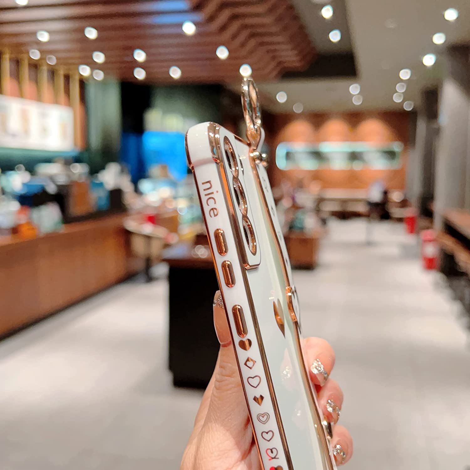 DEFBSC Compatible with Samsung Galaxy S22 Case, Electroplated Edge Love Heart Case with Wrist Strap, Full Camera Protection Raised Reinforced Corners Shockproof Soft TPU Cover, Black  DEFBSC   