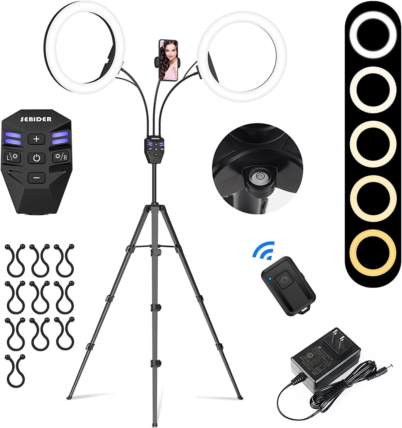 SEBIDER Dual 36W 6500K LED Ring Light with 73" Extendable Tripod Stand & Phone Holder, Portable Light Rings with Carry Bag for Youtube Video/Selfie/Live Stream/Makeup/Tiktok  SEBIDER 10"  