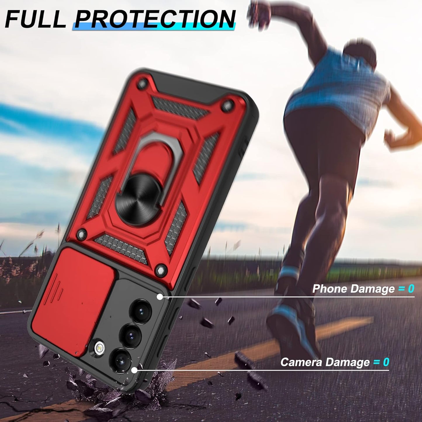 ATUMP Samsung Galaxy S21 Case,Compatible with Samsung Galaxy S21 Case with HD Screen Protector with Slide Camera Cover, 360° Rotation Ring Kickstand [Military Grade] Case for Samsung S21,Red  Atump   